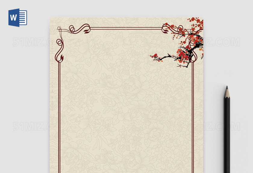 花卉中国风背景word信纸模板背景 花卉中国风背景word信纸模板背景
