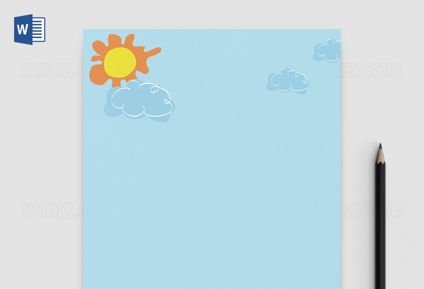 蓝色绘画word信纸模板背景 蓝色绘画word信纸模板背景