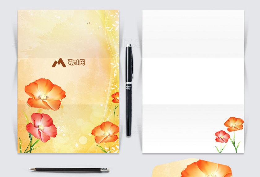 复古花朵信纸信封设计 复古花朵信纸信封设计