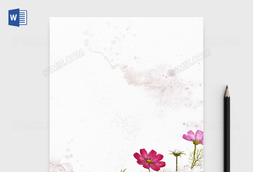 粉色花手绘风Word信纸模板 粉色花手绘风Word信纸模板
