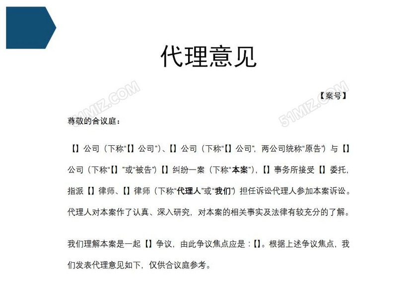 代理意见
代理意见