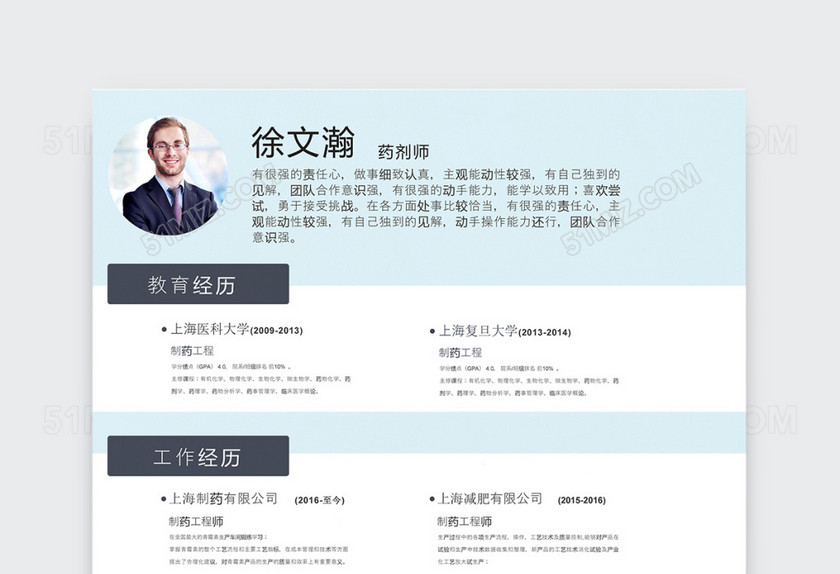 极简创意简约药剂师护士个人简历模板 极简创意简约药剂师护士个人简历模板