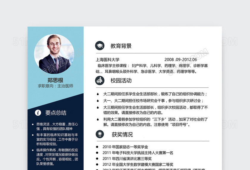 时尚创意简约主治医生护理个人简历模板 时尚创意简约主治医生护理个人简历模板