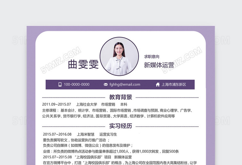 简约新媒体运营个人简历模板 简约新媒体运营个人简历模板
