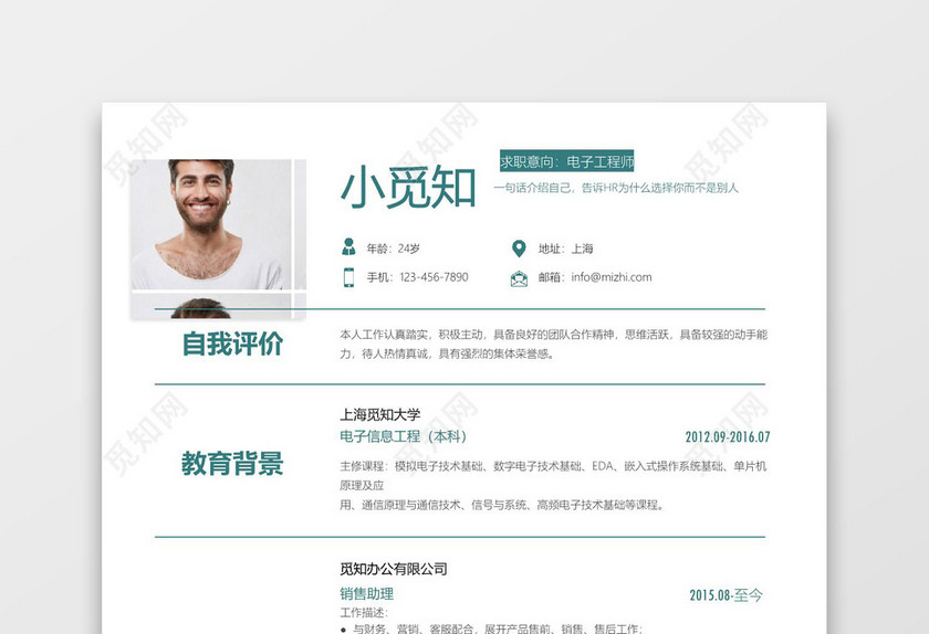 绿色青春风格电子工程师求职简历word简历模板
绿色青春风格电子工程师求职简历word简历模板
