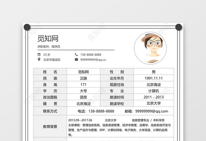 灰色简约大气程序员word格式简历表格模板 灰色简约大气程序员word格式简历表格模板