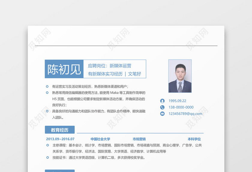 新媒体运营个人简历Word模板 新媒体运营个人简历Word模板