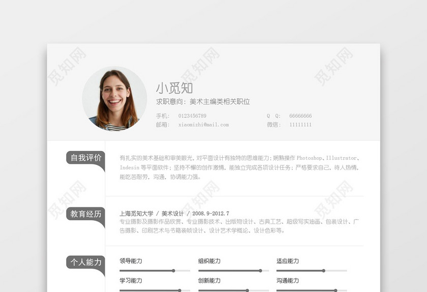 简洁大气美术编辑求职简约简历word模板 简洁大气美术编辑求职简约简历word模板