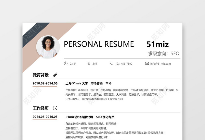 经典简洁风格市场营销求职简历word简历模板 经典简洁风格市场营销求职简历word简历模板