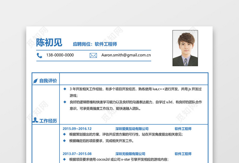 程序员软件工程师简历通用简洁个人 程序员软件工程师简历通用简洁个人