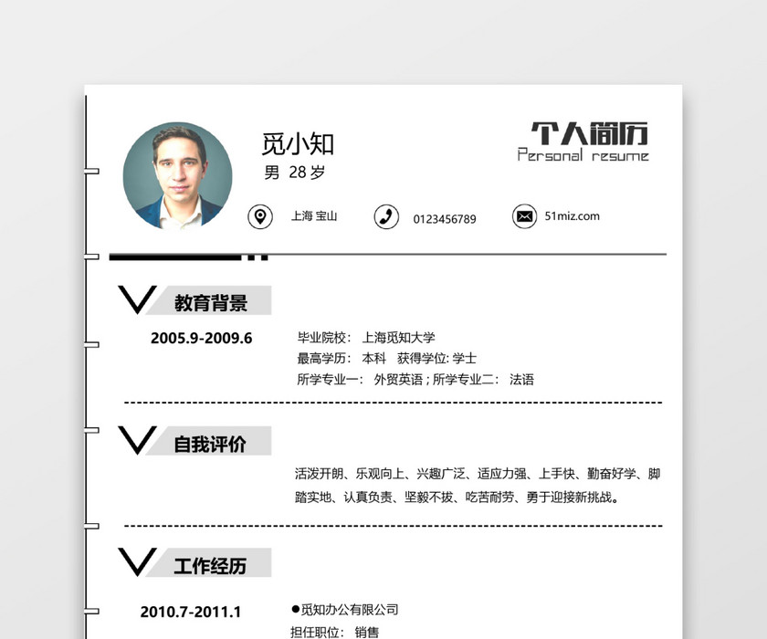 极简风销售个人求职简历 极简风销售个人求职简历