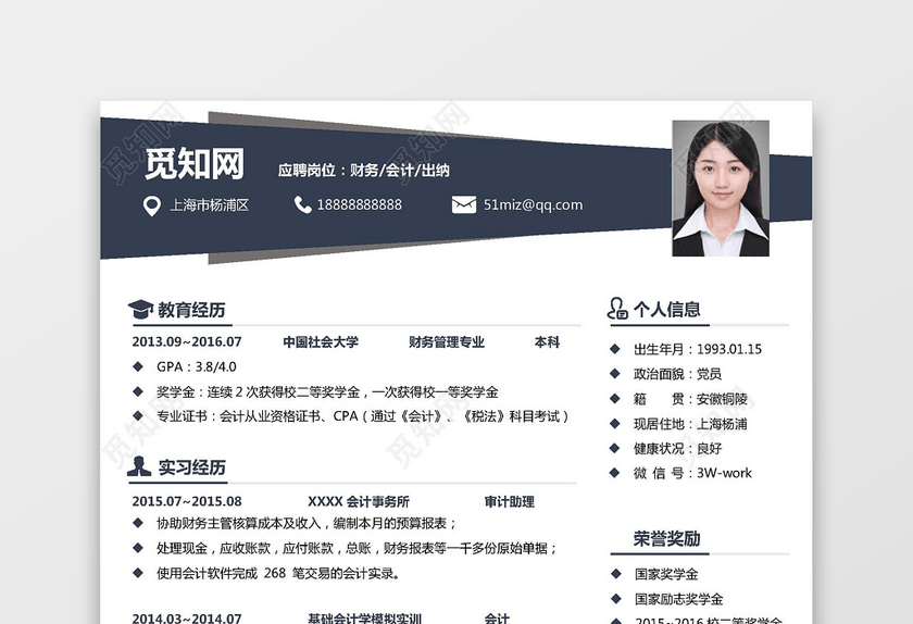 财务会计工作人士个人简历 财务会计工作人士个人简历