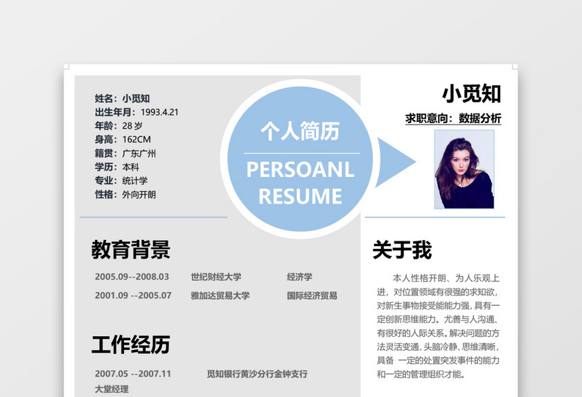 清新淡雅数据分析师个人简历模板 清新淡雅数据分析师个人简历模板
