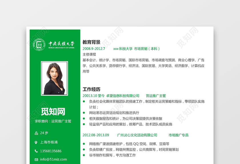 中央民族大学生求职简历 中央民族大学生求职简历