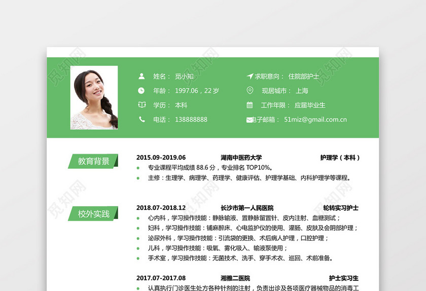 彩色护士个人模板简历 彩色护士个人模板简历