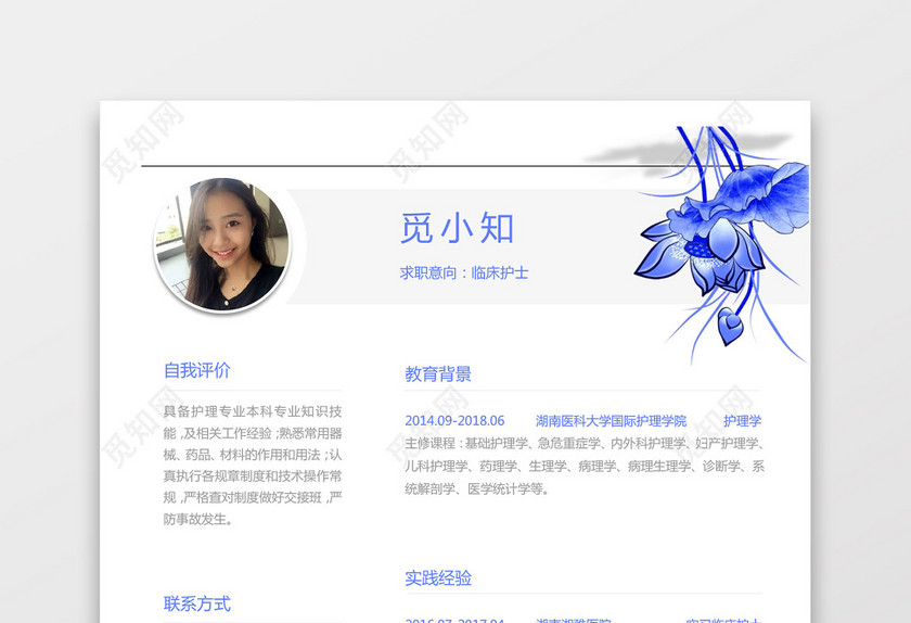 彩色护士个人模板简历 彩色护士个人模板简历