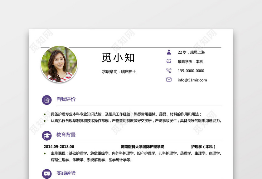 彩色护士个人模板简历 彩色护士个人模板简历