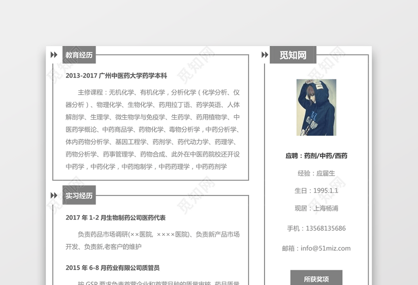 医药类应届生个性求职表格简历 医药类应届生个性求职表格简历