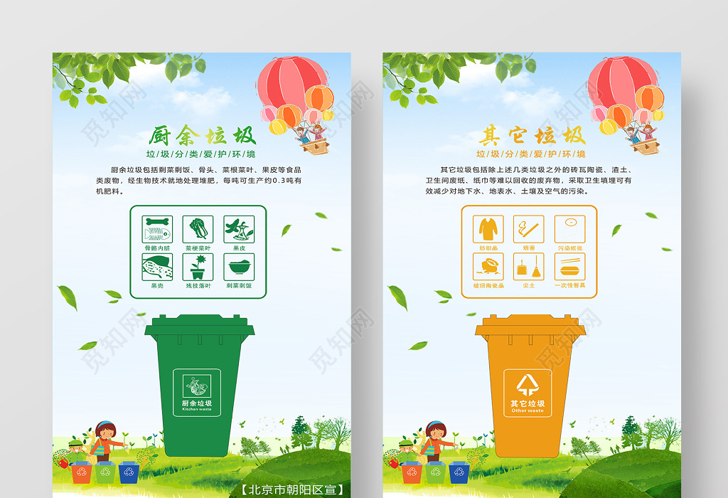 环保简约创意厨余垃圾其他垃圾可回收物有害垃圾分类海报