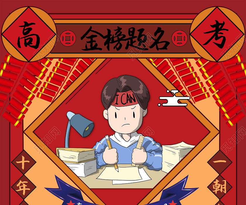 红色复古创意高考必胜金榜题名宣传海报