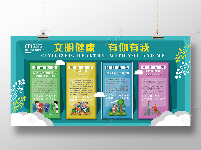 蓝色简约文明健康有你有我宣传展板 蓝色简约文明健康有你有我宣传展板