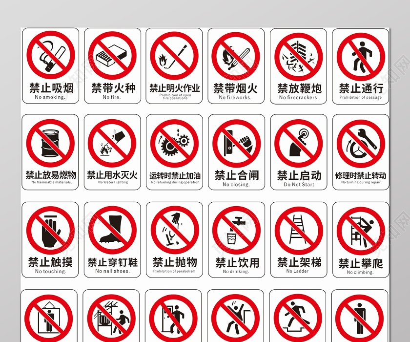 简约风安全标识警示牌禁止吸烟禁止跨越禁止停车