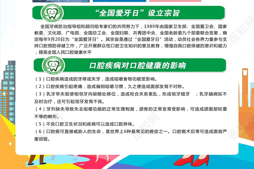 蓝色清新020年全国爱牙日宣传知识口腔健康全身健康宣传海报