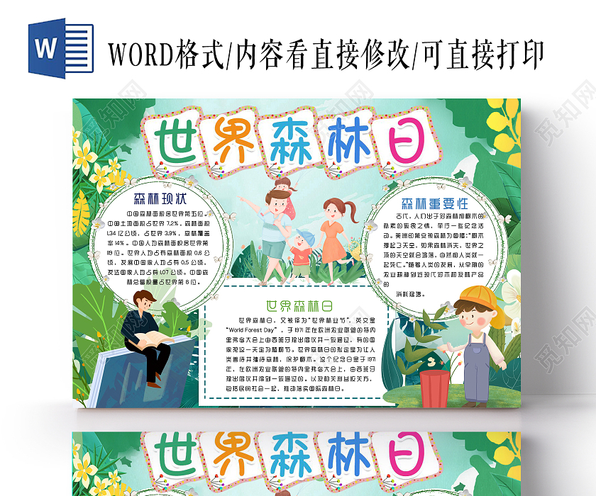 绿色卡通世界森林日手抄报